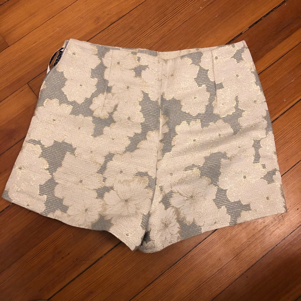 Topshop Metallic high waisted blue floral shorts 4